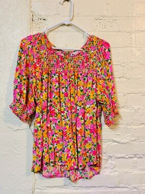 Terra & Sky Pink Multi Floral Smocked Blouse